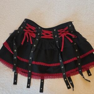 Hot Topic Black and Red Lace-Up Mini Skirt